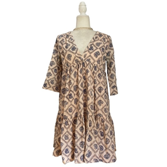 Roberta Roller Rabbit V Neck Print Baby Doll Dress Tiered - Picture 1 of 7